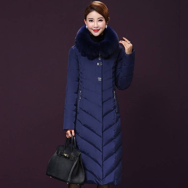 

2019 new winter women real fur collar hooded white duck down coat plus size femme long down jacket parka manteau hiver m18, Black