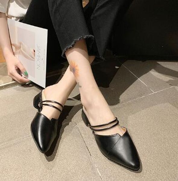 

thick heel cool slipper female summer 2019 new all-in-one bag head half slipper korean version inside and outside wear high heel, Black