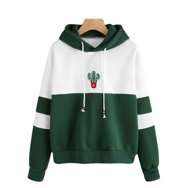 

fashion hoodie sweatshirts women long sleeve cactus print hoodie pullover tracksuit jumper hoody tracksuit top, Black