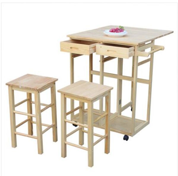 

wholesales бесплатной доставка square solid wood складной столовой корзины с 2 табуреткой natural
