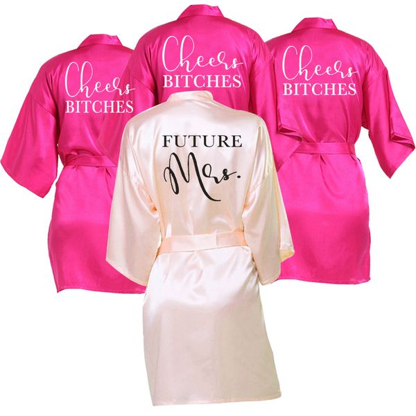 

robe women bridal bathrobe sleepwear satin nightgown single party gifts bridal party robe wedding, Black;red