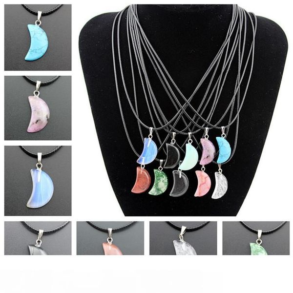 

pretty necklace jewelry healing crystals point turquoise amethyst rose quartz chakra natural stone pendants rope leather necklaces, Silver