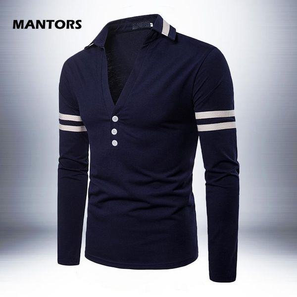 

solid v-neck men's long sleeve shirt autumn casual sporting shirt fashion men clothing slim fit polos 2019 eu size, White;black