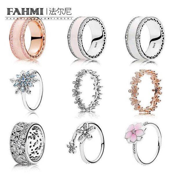 

fahmi new style 925 sterling silver diy sparkling sheets rings with clear cz for women luxury original fine gift jewelry, Slivery;golden