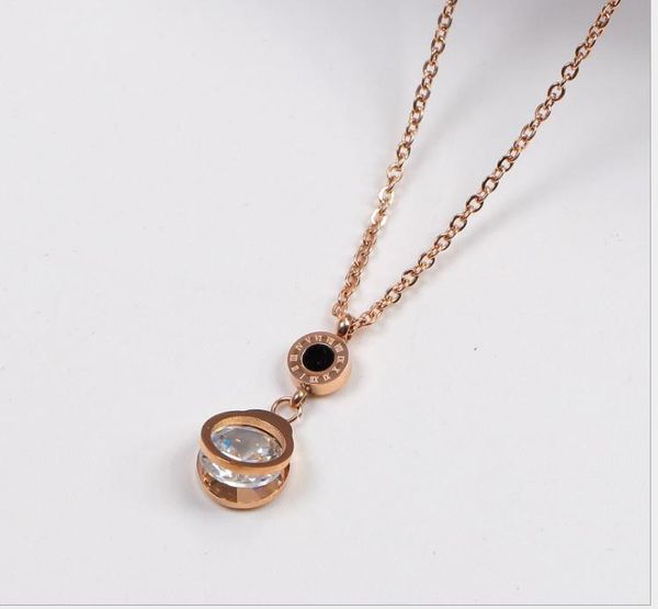 

korean version single diamond roman digital titanium steel necklace ring hollow pendant short necklace set, Silver