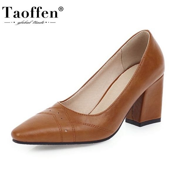 

taoffen size 32-48 women pumps office work pu leather shoes women spring party classics wedding shoes female footwear, Black