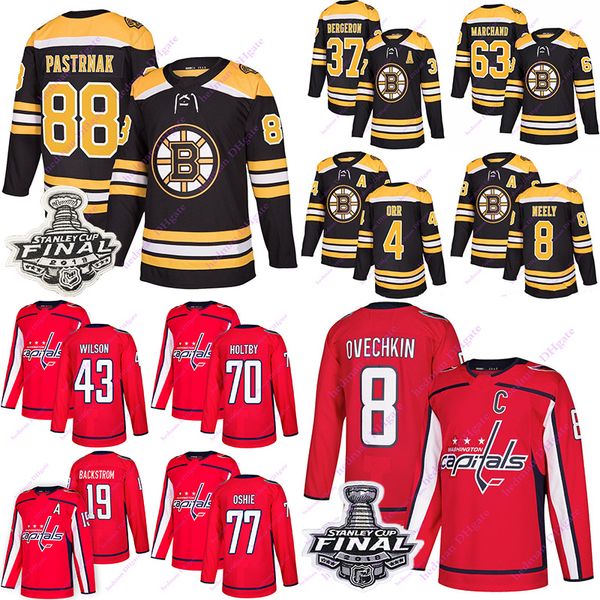 

boston bruins jerseys 88 pastrnak 63 marchand 37 bergeron washington capitals jerseys 8 ovechkin 77 oshie 43 wilson 74 carlson hockey jersey, Black;red
