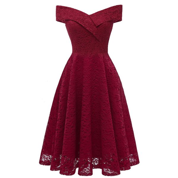 

women vintage party dresses slash neck floral lace off shoulder boat neck cocktail formal swing dress, White;black