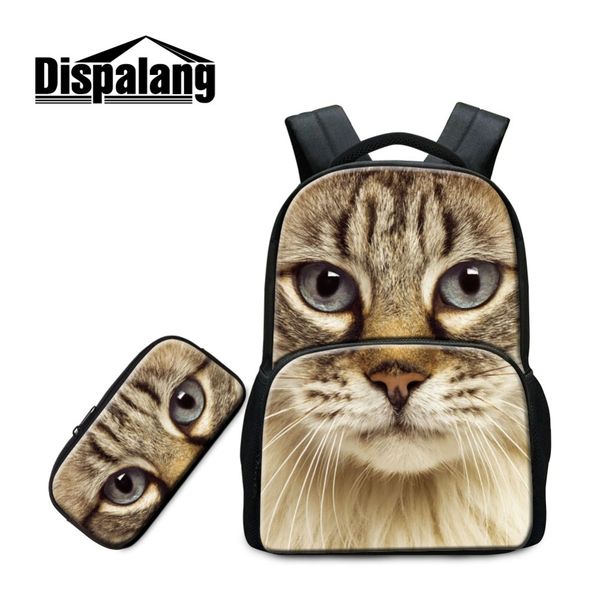 

dispalang latest models 2 in 1 set multi-function lapbackpack with pencil case for girls cute peacock cat image lady style