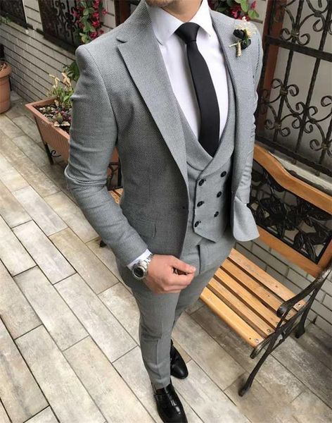 

one button light grey wedding men suits notch lapel three pieces business groom tuxedos (jacket+pants+vest+tie) w1034, Black;gray