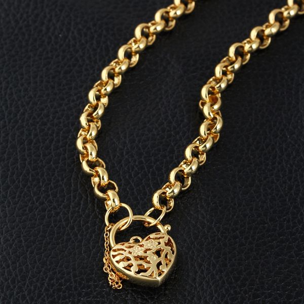 

women pendant necklace chain 18k yellow gold filled padlock heart jewelry gift polished, Silver