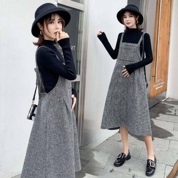 

2019 new maternity nursing dress suit knitted pullover+plaid woolen sundress sets pregnant woman causal pregnancy dress set q557, White