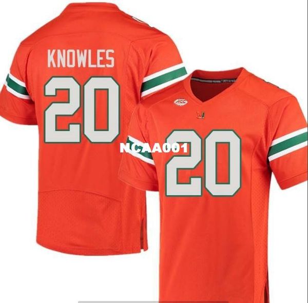

футбол miam ураганы роберт ноулз # 20 молодежь реального вышивка колледж футбол джерси размер s-4xl или обычая любое имя или номер джерси, Black;red