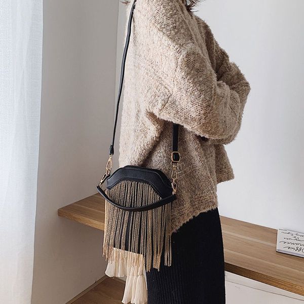 

women leather bucket handbag lady crossbody shoulder bag tassel tote satchel f42a