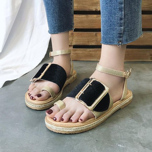 

fashion summer women girl rome gladiator sandalias concise flat bottom espadrilles holiday leather sandals shoes female 2019, Black