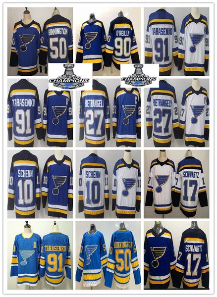 

2019 stanley cup champions jersey st. louis blues 50 binnington schwartz 90 ryan o'reilly schwartz parayko schenn 91 vladimir hockey je, Black;red