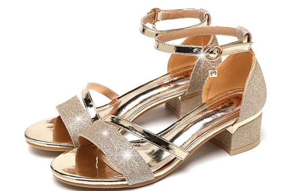 

2019 women's sandals in summer with new style middle heel coarse heel @193, Black