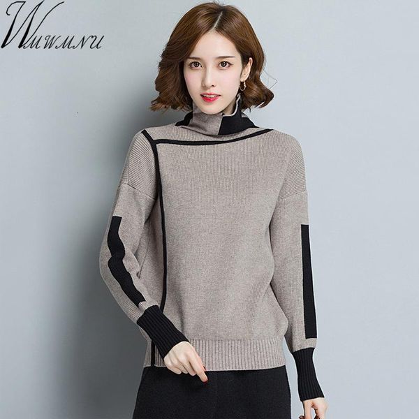 

women turtleneck winter patchwork sweater women 2018 long sleeve knitted women sweaters and pullovers female jumper tricot mx190926, White;black