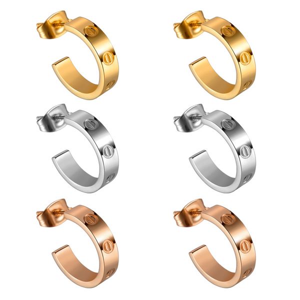 

2020 new fashion titanium steel stud earrings screw semi-circular opening earrings for women men couple party jewelry christmas gift, Golden;silver