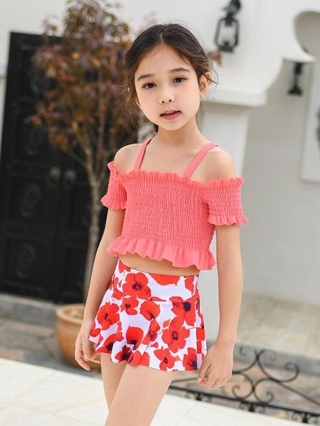 

swimsuit girls two pieces swimwear kids children ruffles print bandage swimwear bathing suit bikini set outfits kinderen badpak