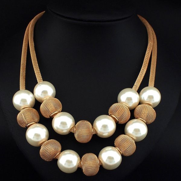 

ukmoc boho fashion popcorn chain simulated pearl metal ball women chokers statement jewelry accessories pendants necklaces #3215, Golden;silver