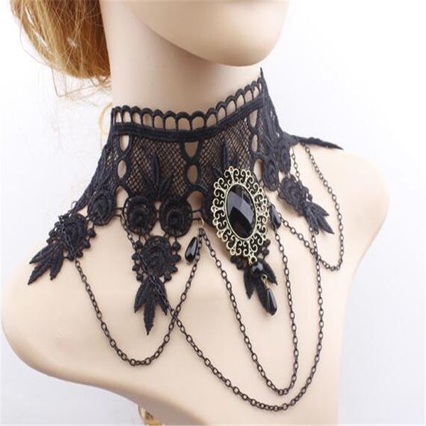 

halloween gothic chokers crystal black lace neck collares choker necklace vintage victorian women chocker steampunk jewelry, Silver