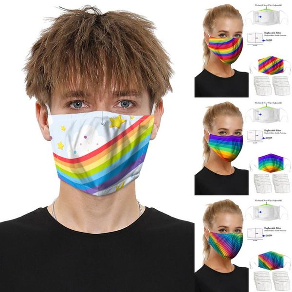 

1pc dustproof windproof rainbow pattern foggy haze anti-spitting protective maschera + 10pcs filter mascherina hiking scarves, Black