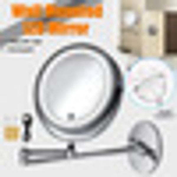 

7inch led light wall mount extending folding double side mirror 10x magnification bath shaving chrome bronze finish