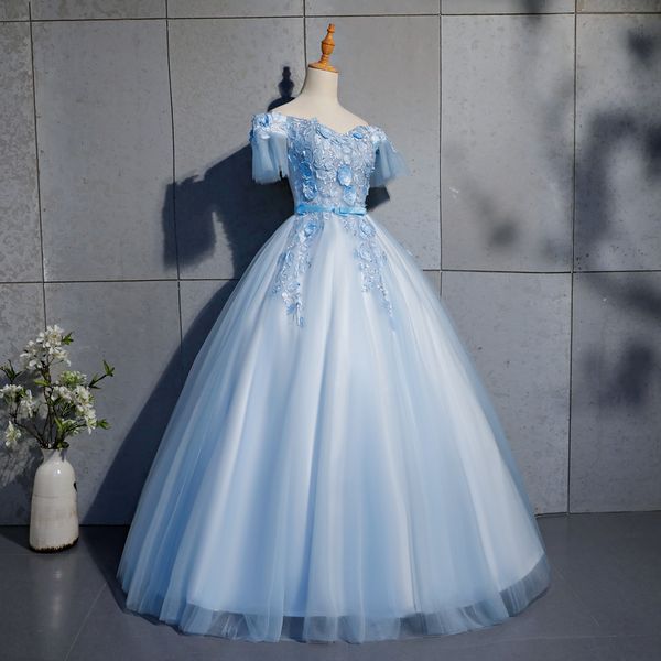 2018 принцесса небесно-голубой милая аппликации бальное платье Quinceanera платья с бантом зашнуровать сладкие 16 платья Debutante 15 лет платье BQ85