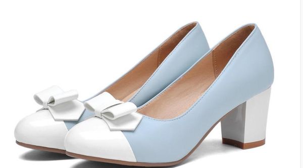 

2019 women's shoes in spring and autumn with new style high heel coarse heel round head bowknot @5059, Black