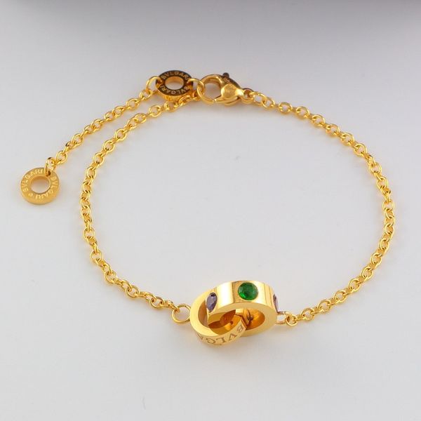 

big brand wholesale stainless steel brand titanium-plated 18k rose gold bracelet with color drill double ring bracelet, Black