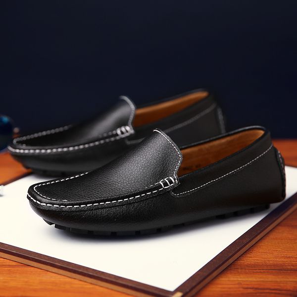 

men loafers real leather shoes fashion men boat shoes men casual leather shoes male flat sneakers black brown size 39-44