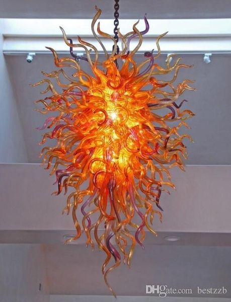 

modern elegent orange color 48 inches led lights hanging chain stair fixture blown glass chandelier lightings