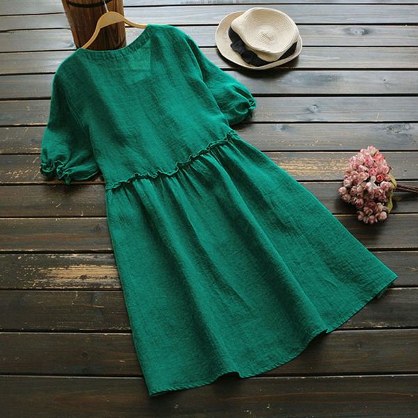 

women summer short sleeve solid loose ruffles fashion long casual dress, Black;gray
