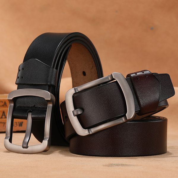 

men 140 150 160 170 cowskin leather belt vintage cowboys genuine leather pin buckle belt 3.80cm width cinto masculino, Black;brown