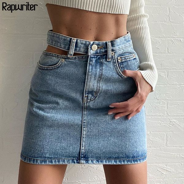 

rapwriter hollow out waist skirt high waist skirts women slim denim skirt pocket summer streetwear pencil skirts mini saias, Black