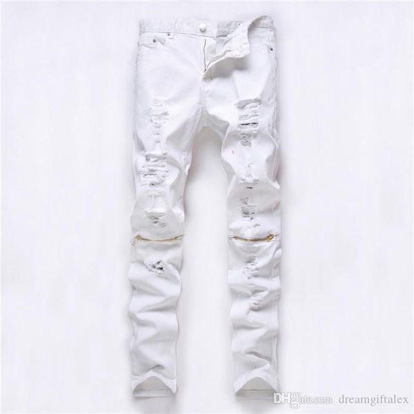 

2016 fashion ripped straight jeans men slim printed jeans men's tide brand hole denim fabric hip hop swag pants casual mens, Blue