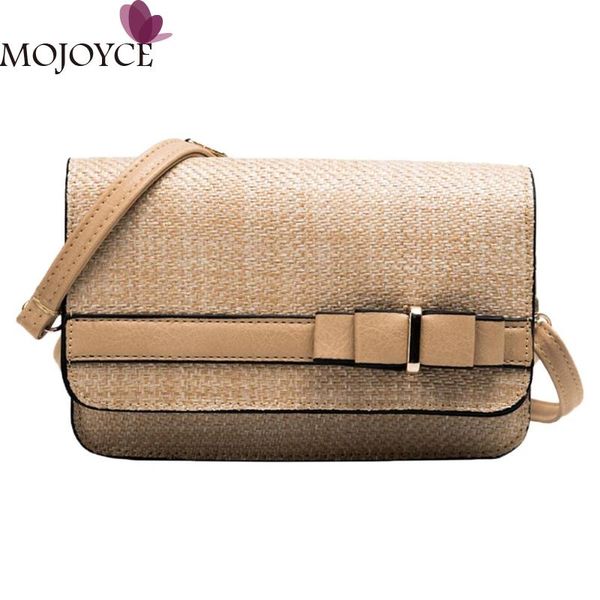 

ladies fashion casual bowknot decor shoulder handbags women straw woven flap simple small crossbody messenger bags for girls
