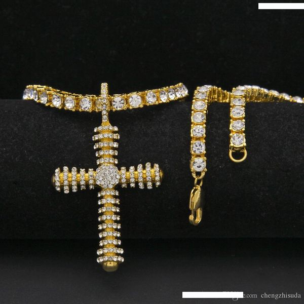 

luxury new style cross necklace pendant full iced out crystal rhinestones men hiphop jewelry drop shipping, Silver