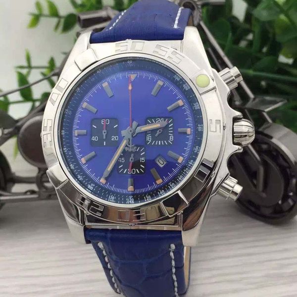 

outdoor br 1884 chronomat 44mm blue dial man wristwatches galactic watch quartz chronograph hurricane mens watches with square subdials, Slivery;brown