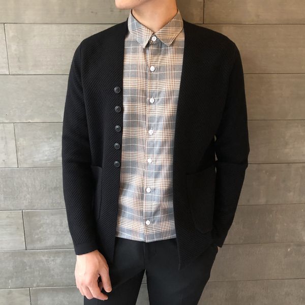 

повседневная кнопка свитер с длинным рукавом slim fit прицепного homme сплошного цвета свитер мужской вязание кардиган сыпучих пальто свитер, White;black