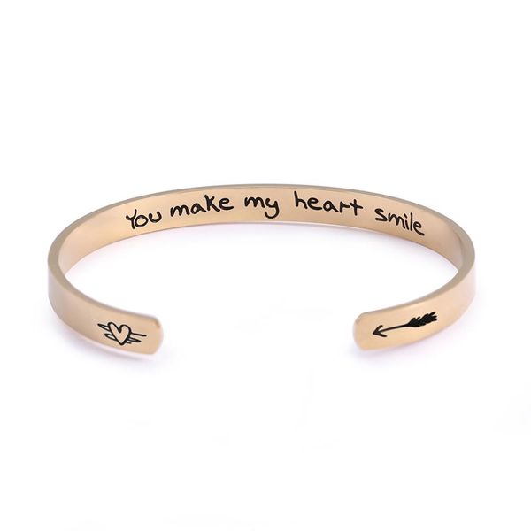 

my shape inspirational magnetic bangle engraved 316l stainless steel women cuff bracelet you make my heart smile great gift, Black
