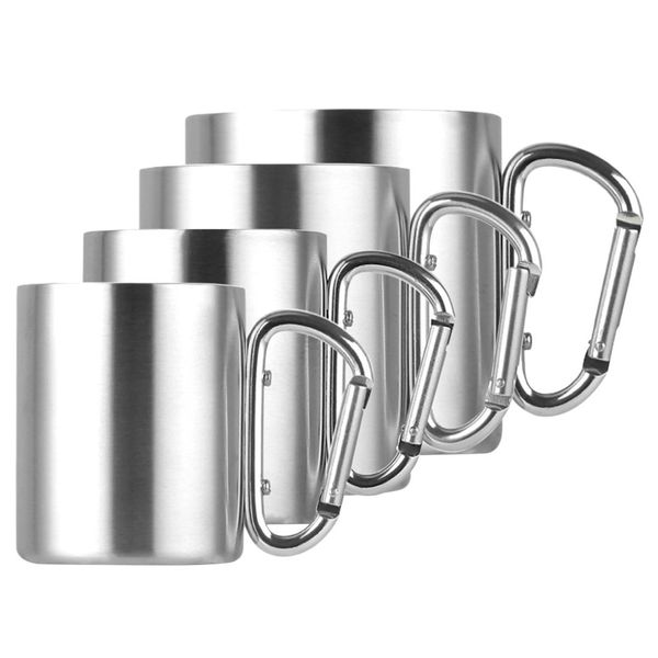 

220ml 300ml 350ml 450ml stainless steel cup camping traveling outdoor cup double wall mug with carabiner hook handle