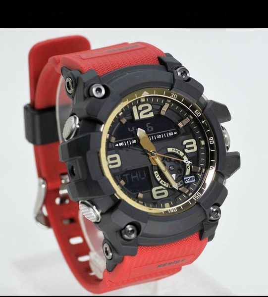 

fashion trend fitness watch shock sport watches chronograph male summer digital led analog bracelet wristwatch compass function clock, Slivery;brown