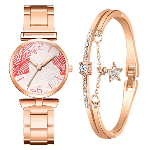 

Women Watch with 1 Set Bracelet Quartz Movement Luxury Watches Rose Gold Stainless Steel Ladies Wristwatches Clock Relogio Feminino