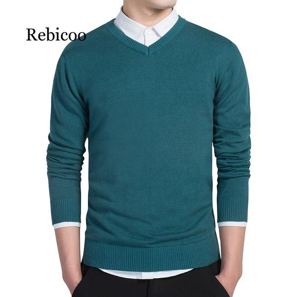 

sweater autumn winter men pure color sweater pullovers simple fashion cotton knitted v neck jumpers thin male knitwear, White;black