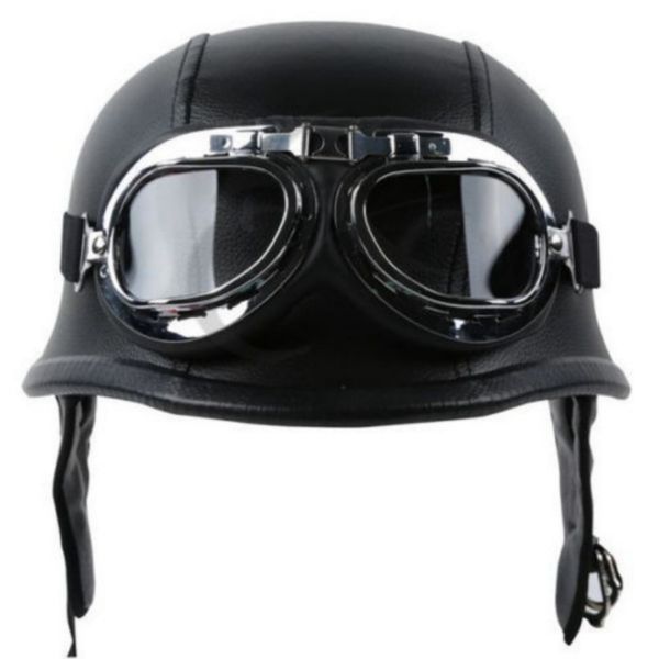 

vintage motorcycle motorbike scooter half leather helmet brown wlth goggles
