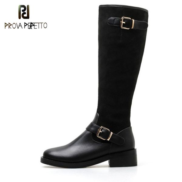 

prova perfetto suede long boots women knee high boots high-quality brown genuine leather square heel boats woman winter shoes, Black