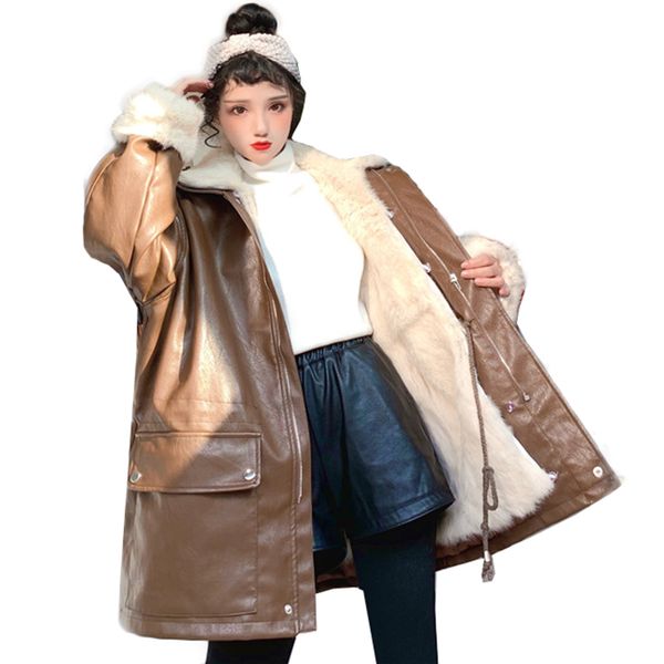 

faux leather coats women 2018 zipper casual thick warm black femme outwear coat bigsize street women's pu leather jacket