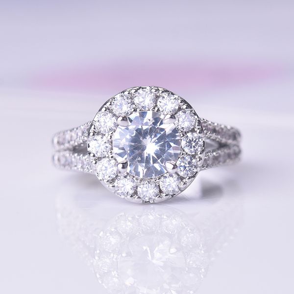 

luxury big round cubic zirconia rings fashion wedding jewelry female engagement ring for women crystal silver color party gifts, Slivery;golden